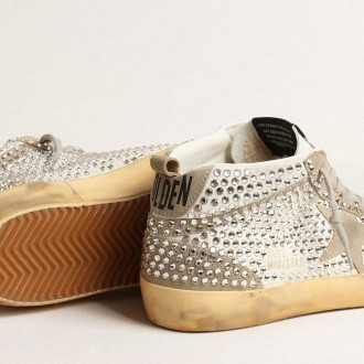 Golden Goose Women's Mid Star Sneakers In White And Dove-gray Suede With Swarovski Crystals GWF00122.F004088.11376