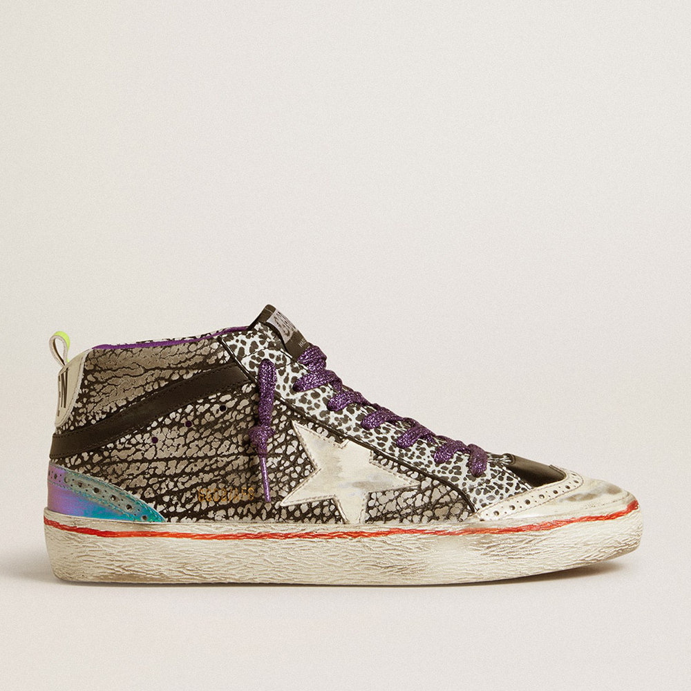 Golden Goose Women's Mid Star Sneakers LAB In Animal-print Leather With A White Star GWF00122.F006461.82795