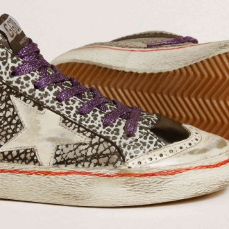 Golden Goose Women's Mid Star Sneakers LAB In Animal-print Leather With A White Star GWF00122.F006461.82795