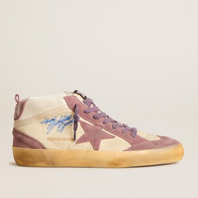 Golden Goose Women's Mid Star Sneakers LAB In Nylon And Nappa With Mauve Suede Star GWF00123.F005695.15573