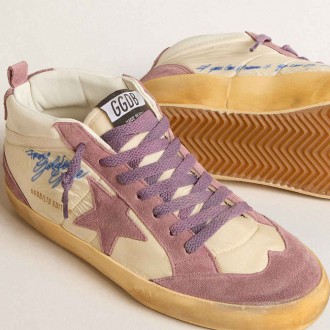 Golden Goose Women's Mid Star Sneakers LAB In Nylon And Nappa With Mauve Suede Star GWF00123.F005695.15573