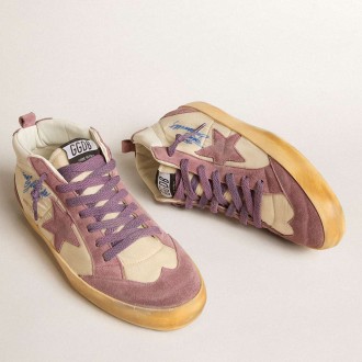 Golden Goose Women's Mid Star Sneakers LAB In Nylon And Nappa With Mauve Suede Star GWF00123.F005695.15573