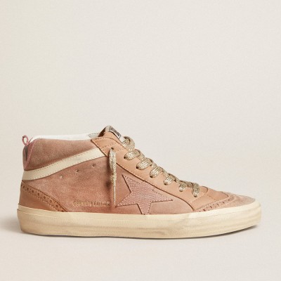 Golden Goose Women's Mid Star Sneakers LTD In Pink Suede With Pink Lizard-print Leather Star GWF00122.F005973.15431