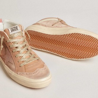 Golden Goose Women's Mid Star Sneakers LTD In Pink Suede With Pink Lizard-print Leather Star GWF00122.F005973.15431