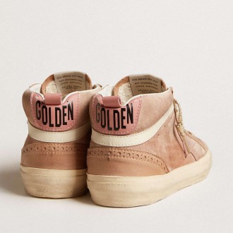 Golden Goose Women's Mid Star Sneakers LTD In Pink Suede With Pink Lizard-print Leather Star GWF00122.F005973.15431