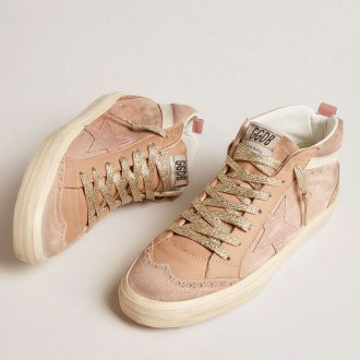 Golden Goose Women's Mid Star Sneakers LTD In Pink Suede With Pink Lizard-print Leather Star GWF00122.F005973.15431