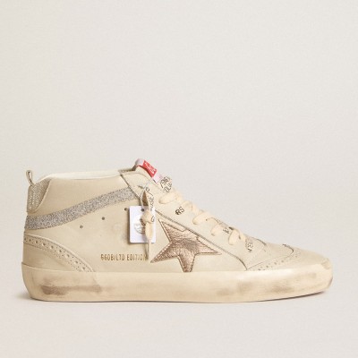 Golden Goose Women's Mid Star Sneakers LTD With Bronze Leather Star And Swarovski Crystal Flash GWF00122.F005920.82669