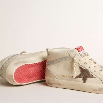 Golden Goose Women's Mid Star Sneakers LTD With Bronze Leather Star And Swarovski Crystal Flash GWF00122.F005920.82669