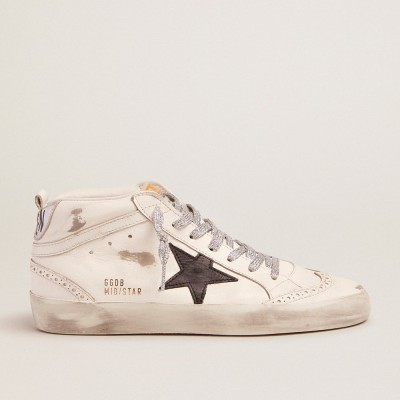 Golden Goose Women's Mid Star Sneakers With Laminated Heel Tab And Glitter Laces GWF00122.F001249.10238