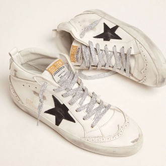 Golden Goose Women's Mid Star Sneakers With Laminated Heel Tab And Glitter Laces GWF00122.F001249.10238