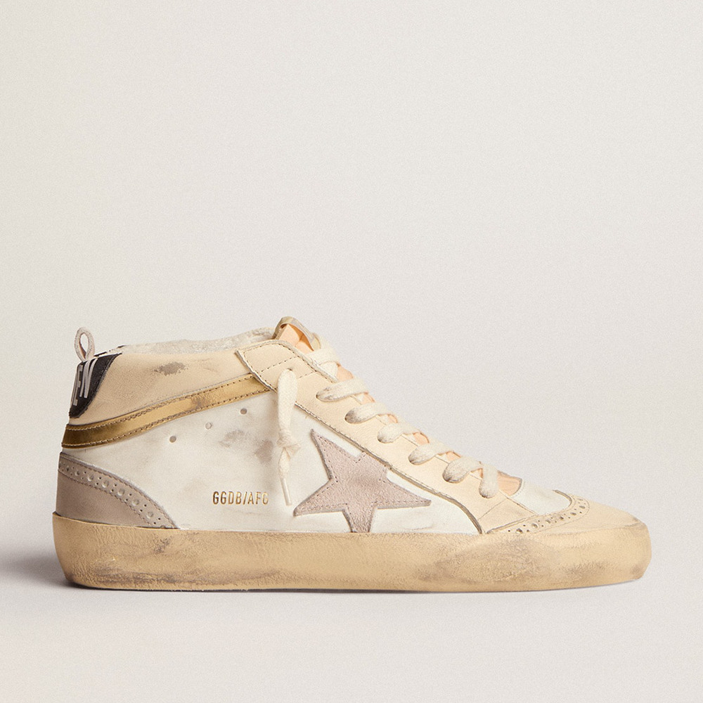 Golden Goose Women's Mid Star Sneakers With Star In Light Gray Suede And Gold Flash GWF00123.F003018.11116