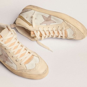 Golden Goose Women's Mid Star Sneakers With Star In Light Gray Suede And Gold Flash GWF00123.F003018.11116