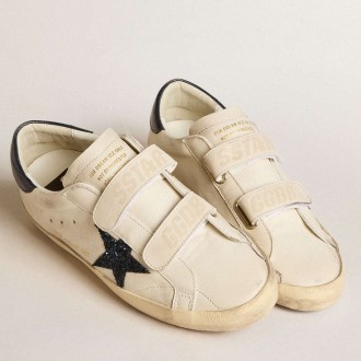 Golden Goose Women's Old School Sneakers In Leather With Blue Glitter Star And Blue Leather Heel Tab GWF00111.F005893.10793