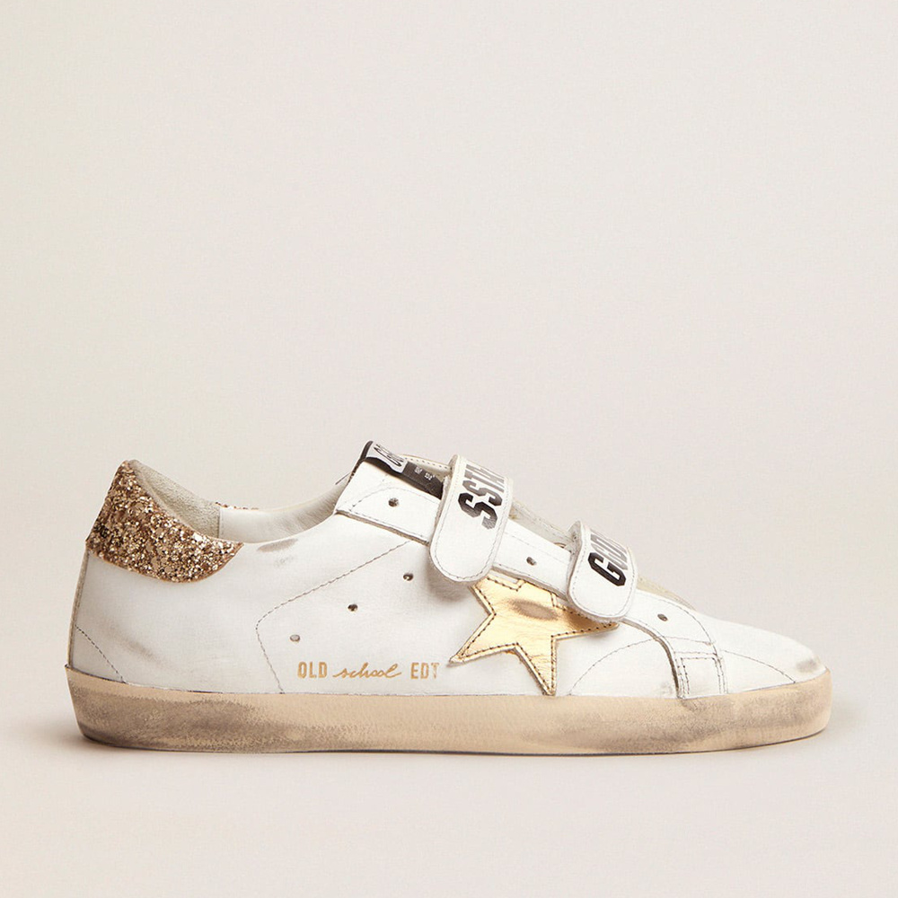 Golden Goose Women's Old School Sneakers With Gold Star In Laminated Leather GWF00111.F002154.10272