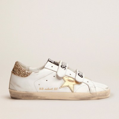 Golden Goose Women's Old School Sneakers With Gold Star In Laminated Leather GWF00111.F002154.10272