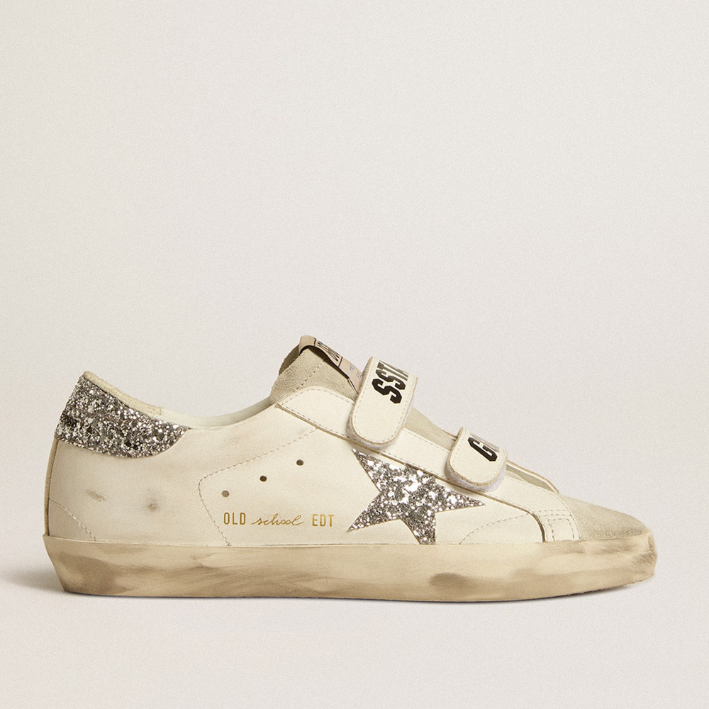 Golden Goose Women's Old School Sneakers With Silver Glitter Star And Ice-gray Suede Tongue GWF00111.F005122.10273