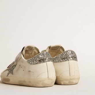 Golden Goose Women's Old School Sneakers With Silver Glitter Star And Ice-gray Suede Tongue GWF00111.F005122.10273