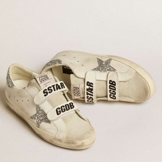 Golden Goose Women's Old School Sneakers With Silver Glitter Star And Ice-gray Suede Tongue GWF00111.F005122.10273