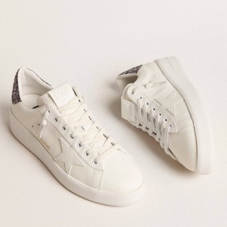 Golden Goose Women's Purestar Sneakers With White Leather Star And Anthracite Glitter Heel Tab GWF00197.F005918.11867