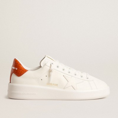 Golden Goose Women's Purestar Sneakers With White Leather Star And Orange Heel Tab GWF00197.F005922.10342