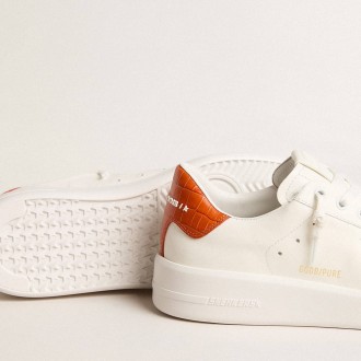 Golden Goose Women's Purestar Sneakers With White Leather Star And Orange Heel Tab GWF00197.F005922.10342