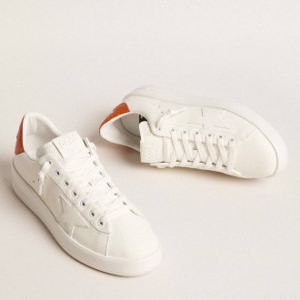 Golden Goose Women's Purestar Sneakers With White Leather Star And Orange Heel Tab GWF00197.F005922.10342