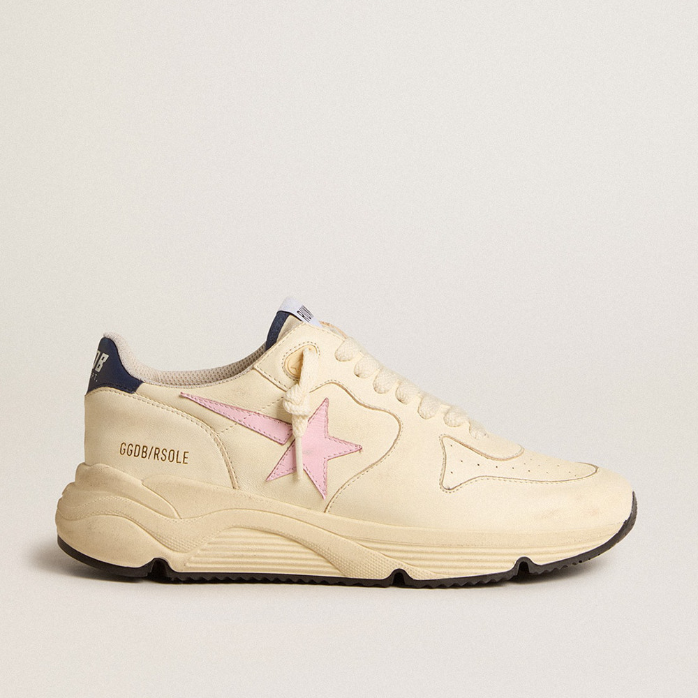 Golden Goose Women's Running Sole Shoes In Nappa Leather With Pink Leather Star And Blue Leather Heel Tab GWF00126.F006057.11895