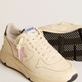 Golden Goose Women's Running Sole Shoes In Nappa Leather With Pink Leather Star And Blue Leather Heel Tab GWF00126.F006057.11895