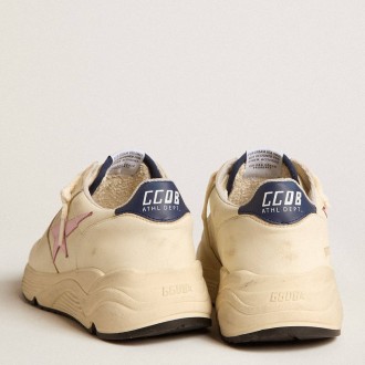 Golden Goose Women's Running Sole Shoes In Nappa Leather With Pink Leather Star And Blue Leather Heel Tab GWF00126.F006057.11895