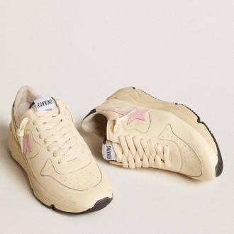 Golden Goose Women's Running Sole Shoes In Nappa Leather With Pink Leather Star And Blue Leather Heel Tab GWF00126.F006057.11895