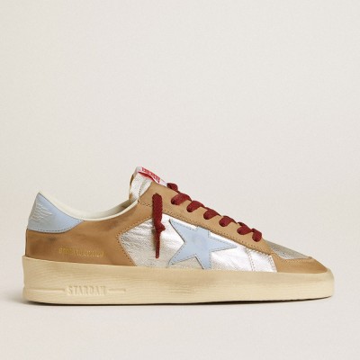 Golden Goose Women's Silver Stardan Sneakers LTD With Light Blue Leather Star And Nubuck Inserts GWF00667.F006343.70314