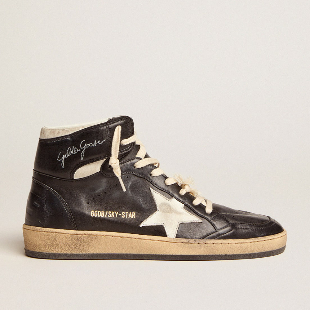 Golden Goose Women's Sky-Star Sneakers In Black Nappa With White Star GWF00230.F002944.80203