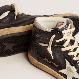 Golden Goose Women's Sky-Star Sneakers In Black Nappa With White Star GWF00230.F002944.80203