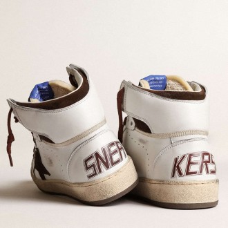 Golden Goose Women's Sky-Star Sneakers In White Nappa Leather With Chocolate Suede Star GWF00230.F004005.11362