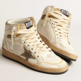 Golden Goose Women's Sky-Star Sneakers In White Nappa Leather With Dove-gray Suede Star GWF00230.F004089.10961