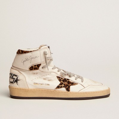 Golden Goose Women's Sky-Star Sneakers With Signature And Leopard Print Pony Skin Inserts GWF00230.F002193.10805