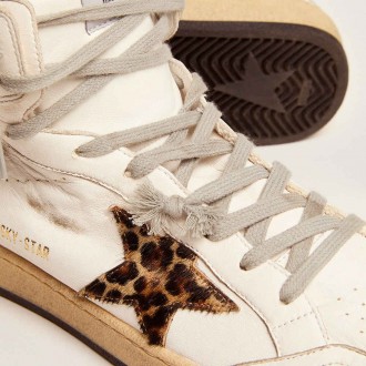 Golden Goose Women's Sky-Star Sneakers With Signature And Leopard Print Pony Skin Inserts GWF00230.F002193.10805