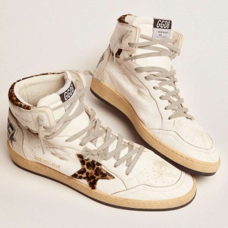 Golden Goose Women's Sky-Star Sneakers With Signature And Leopard Print Pony Skin Inserts GWF00230.F002193.10805