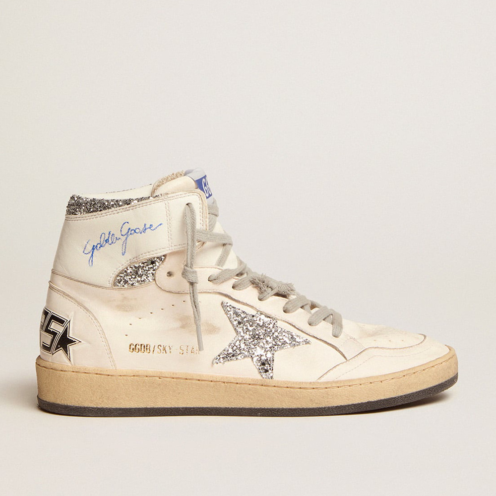 Golden Goose Women's Sky-Star Sneakers With Signature On The Ankle And Silver Inserts GWF00230.F002192.80185