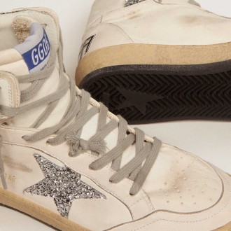 Golden Goose Women's Sky-Star Sneakers With Signature On The Ankle And Silver Inserts GWF00230.F002192.80185