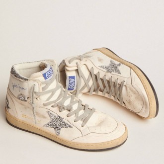 Golden Goose Women's Sky-Star Sneakers With Signature On The Ankle And Silver Inserts GWF00230.F002192.80185