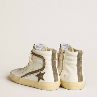 Golden Goose Women's Slide Sneakers LAB In White Leather With Star And Flash In Brown Suede GWF00115.F006459.10283