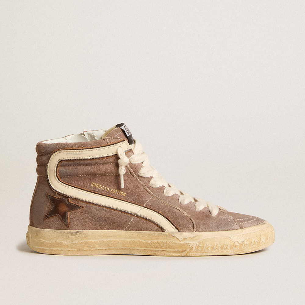 Golden Goose Women's Slide Sneakers LTD In Brown Suede With Leather Star And Flash GWF00751.F005845.55595