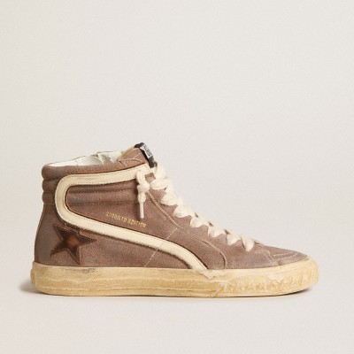 Golden Goose Women's Slide Sneakers LTD In Brown Suede With Leather Star And Flash GWF00751.F005845.55595