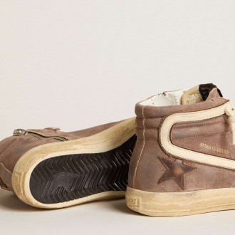 Golden Goose Women's Slide Sneakers LTD In Brown Suede With Leather Star And Flash GWF00751.F005845.55595