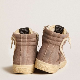 Golden Goose Women's Slide Sneakers LTD In Brown Suede With Leather Star And Flash GWF00751.F005845.55595