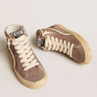 Golden Goose Women's Slide Sneakers LTD In Brown Suede With Leather Star And Flash GWF00751.F005845.55595