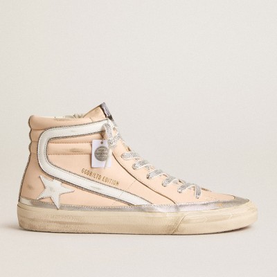 Golden Goose Women's Slide Sneakers LTD In Pink Nappa Leather With White Star And Swarovski Inserts GWF00369.F005964.80458