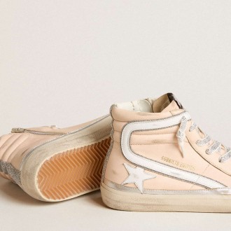 Golden Goose Women's Slide Sneakers LTD In Pink Nappa Leather With White Star And Swarovski Inserts GWF00369.F005964.80458