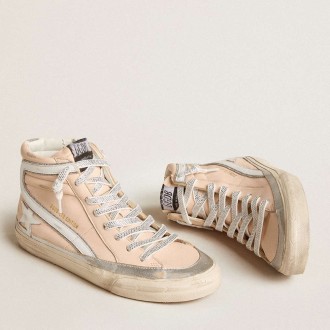 Golden Goose Women's Slide Sneakers LTD In Pink Nappa Leather With White Star And Swarovski Inserts GWF00369.F005964.80458